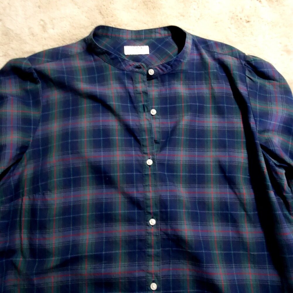 Untuckit Plaided Cottagecore Peasant/Puff Sleeves Collarless Lightweight Size 14 - Picture 4 of 7